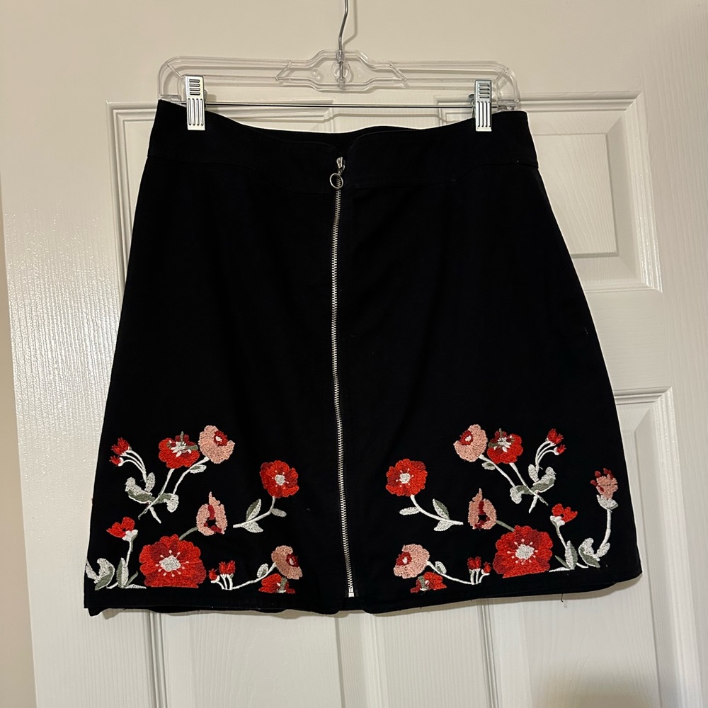 LOFT Black Skirt With Red Flower Design- Women | Color: Black | Size 10